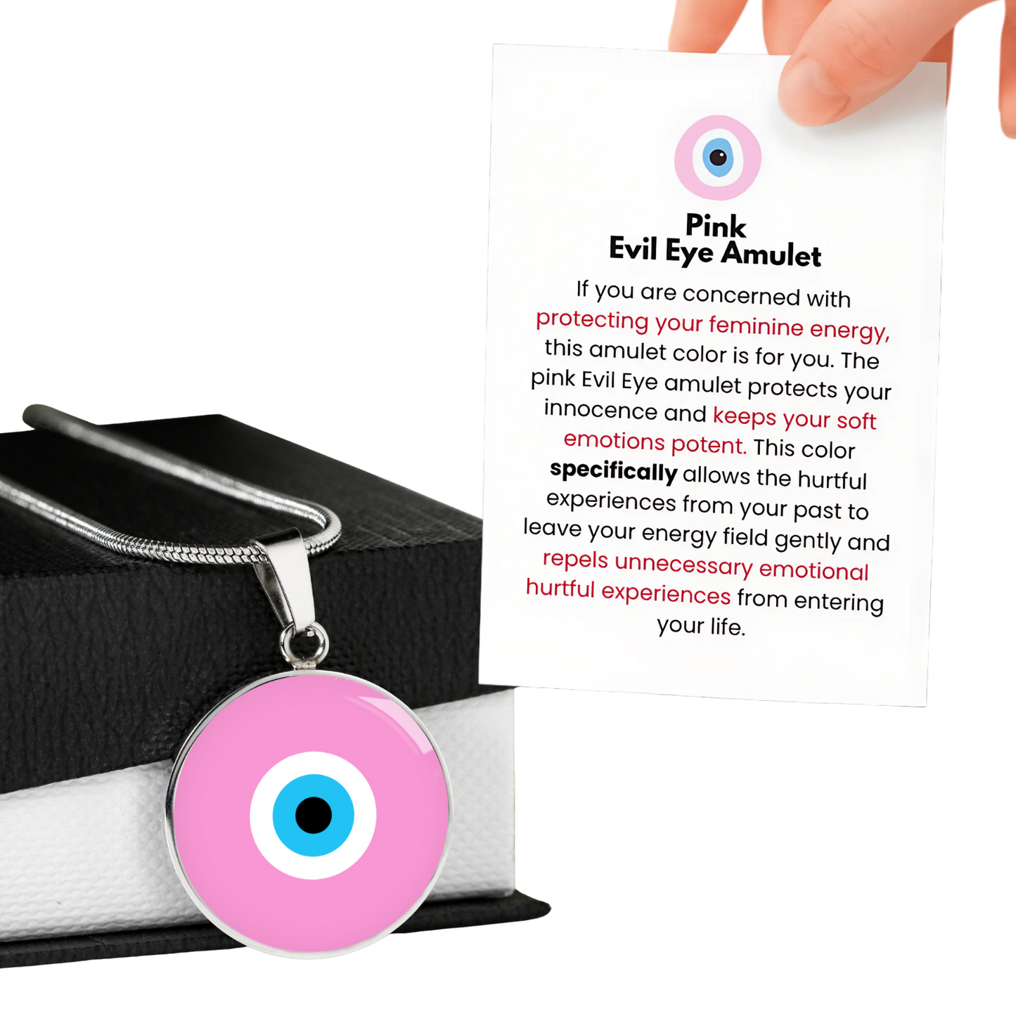 Evil Eye Necklace | Soft Pink Amulet | Free Shipping