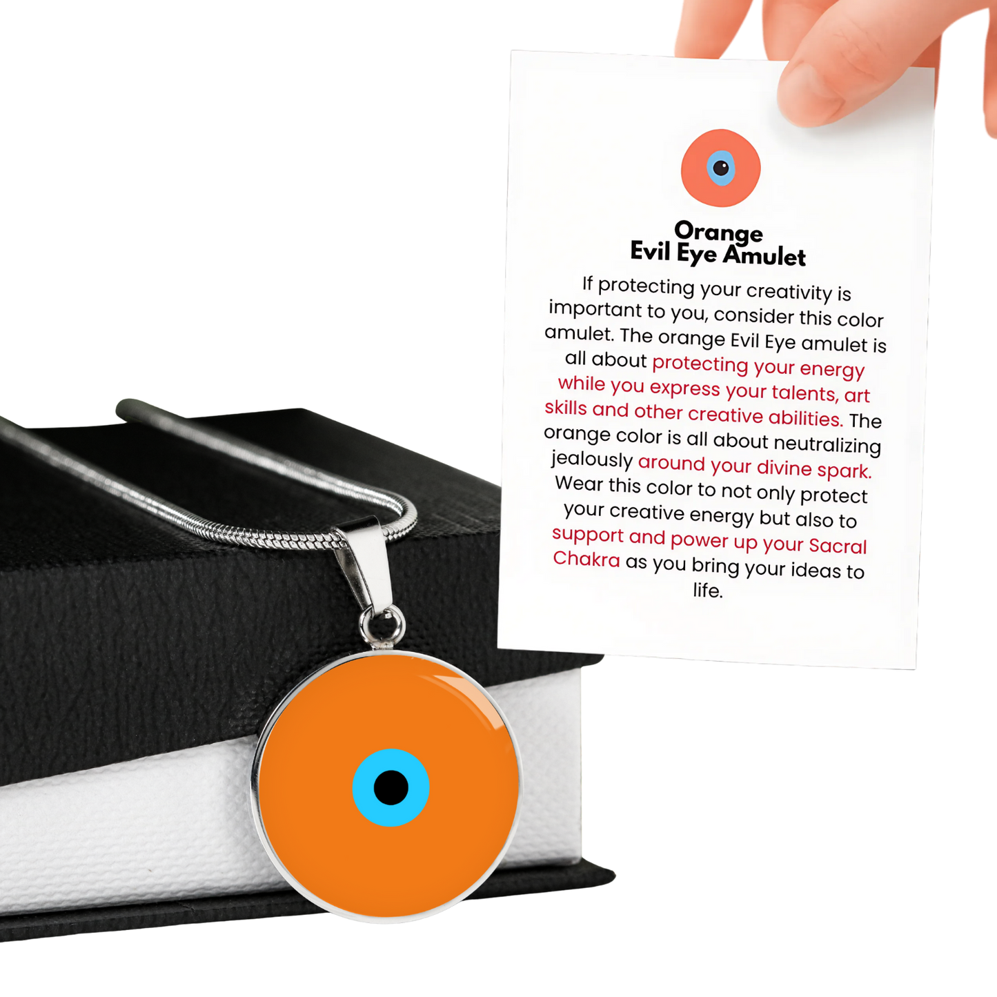 Evil Eye Necklace | Orange Amulet | Signature Design | Free Shipping