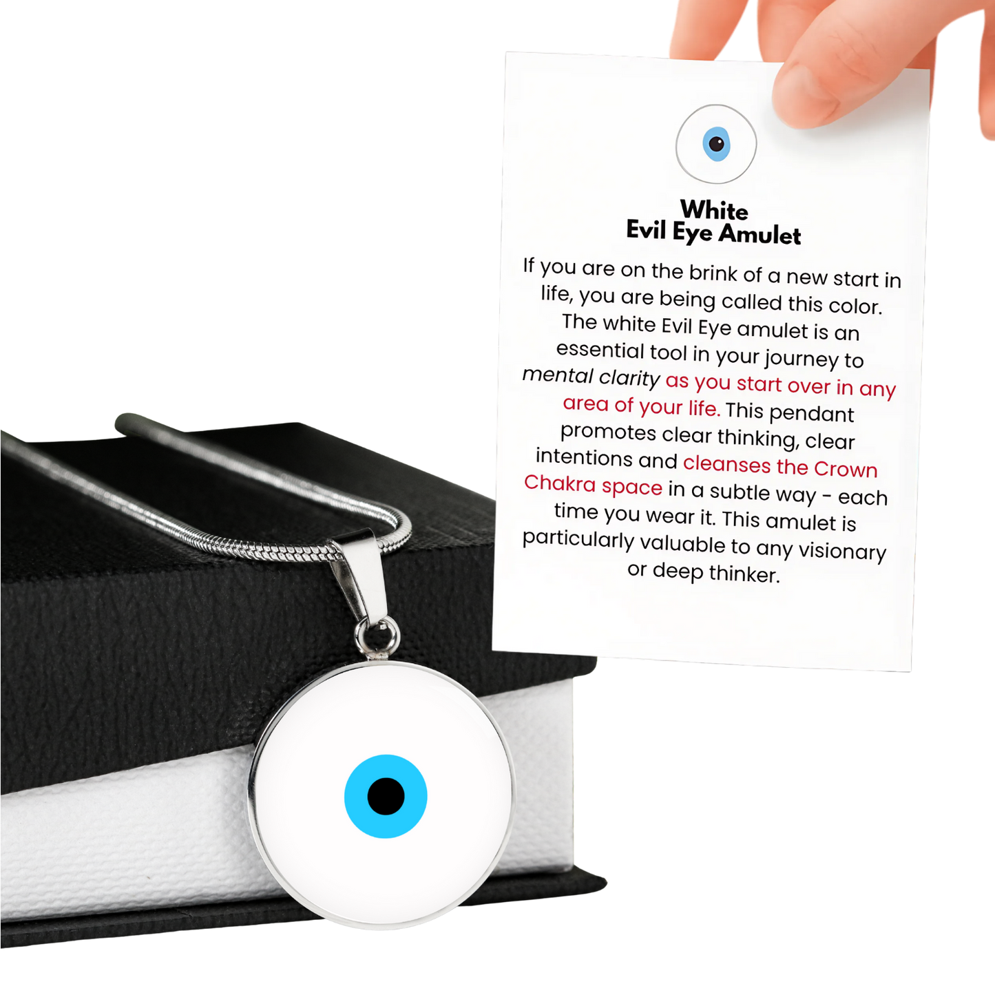 Evil Eye Necklace | White Amulet | Signature Design | Free Shipping
