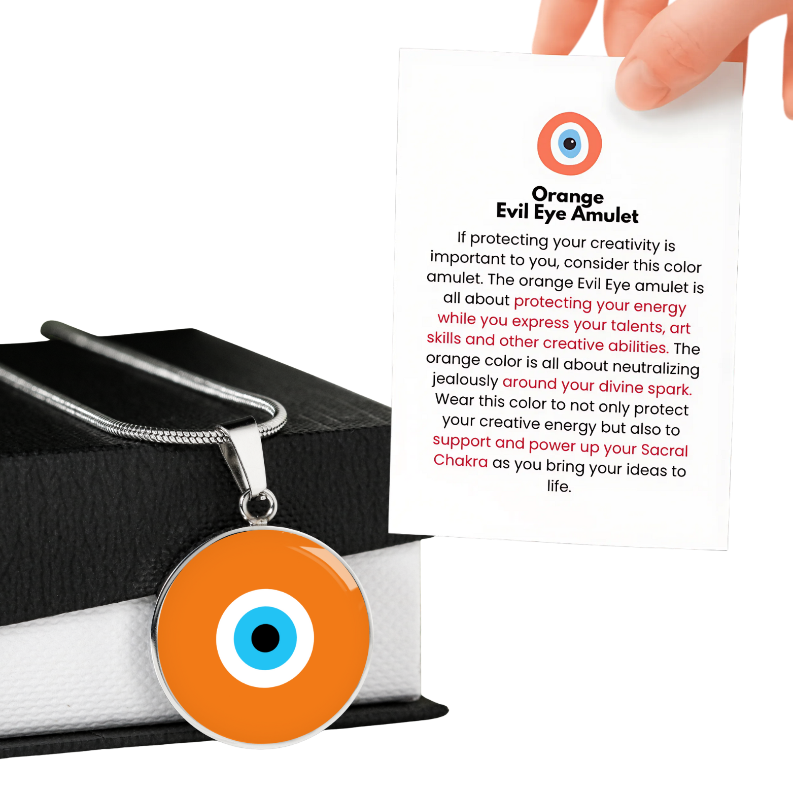 Evil Eye Necklace | Orange Amulet | Free Shipping