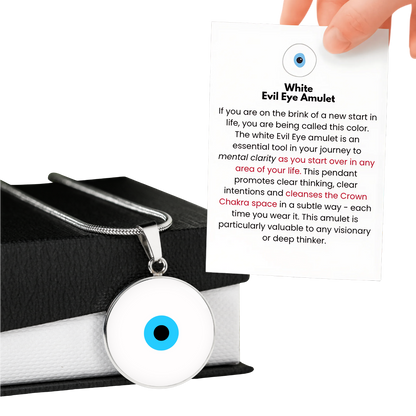 Evil Eye Necklace | White Amulet |  Signature Design | Free Shipping